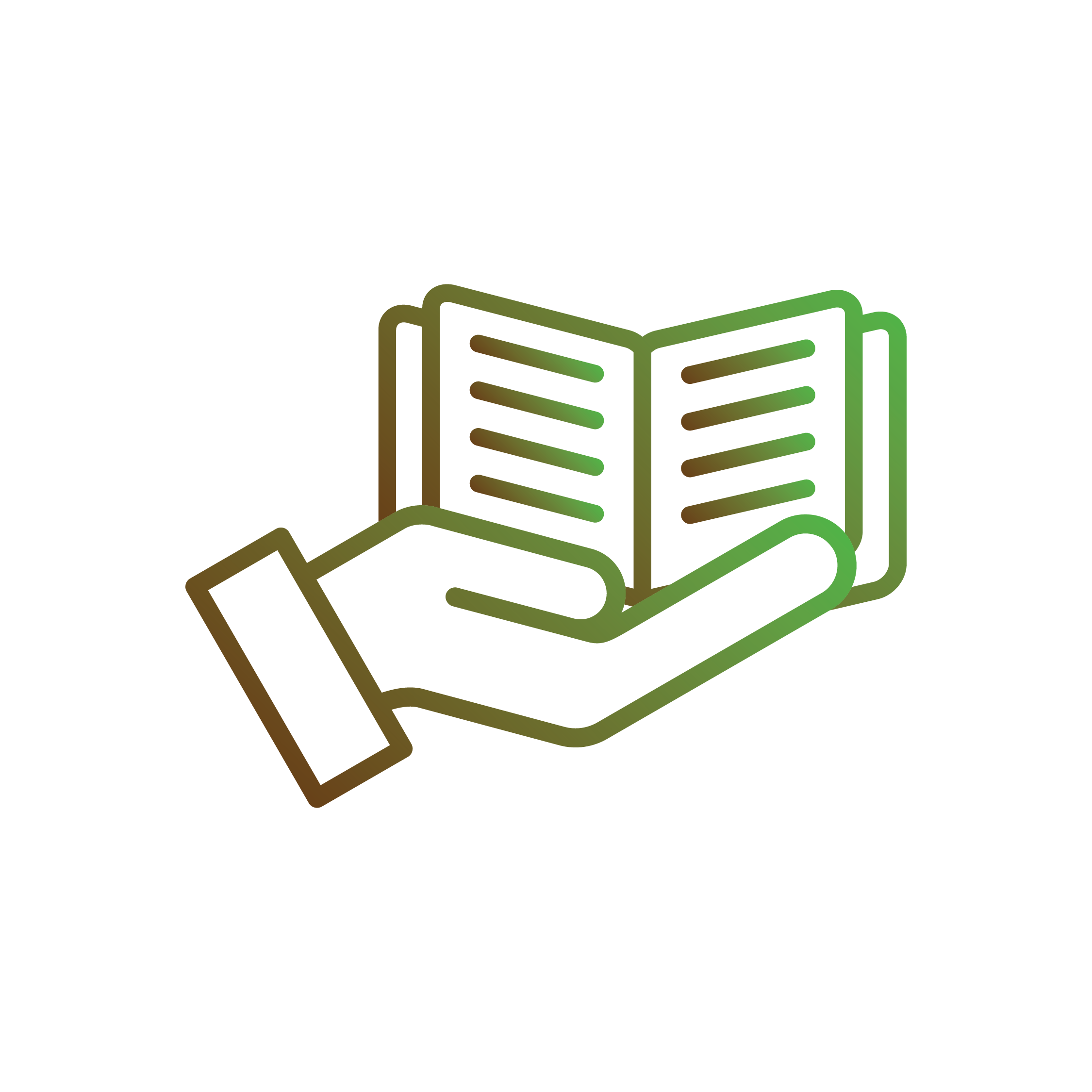 Icon depicting hand holding an open book